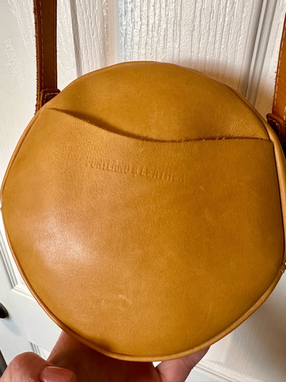 Portland Leather Circle Crossbody Bag - Mustard Yellow - Picture 2 of 4